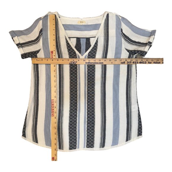 Yerse Blue & White Stripe Textured Cotton V-Neck Short Sleeve Top Women's Size L - Picture 11 of 13